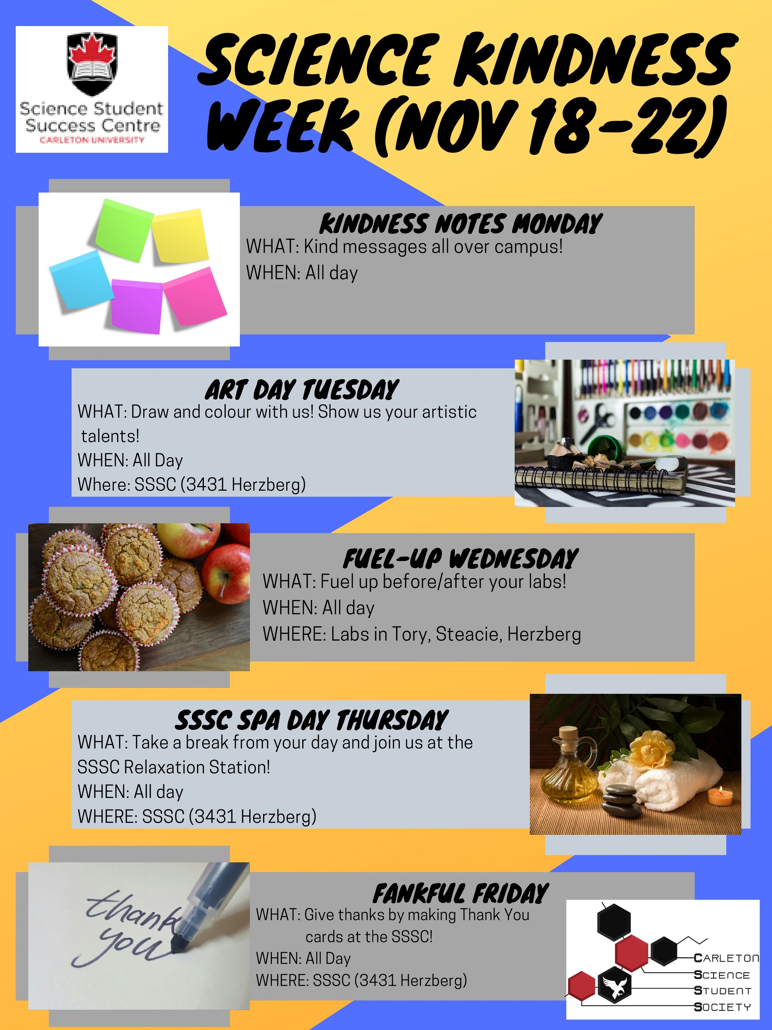 A poster for Science Kindness week running from November 18th to 22nd