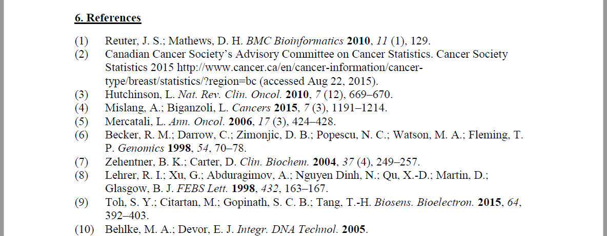 Example of bibliography with numbering format